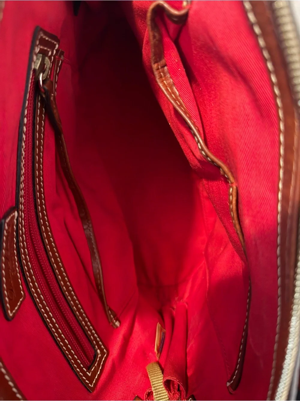 Dooney & Bourke Pebble Grain Zip Zip Satchel with Brown Trim
